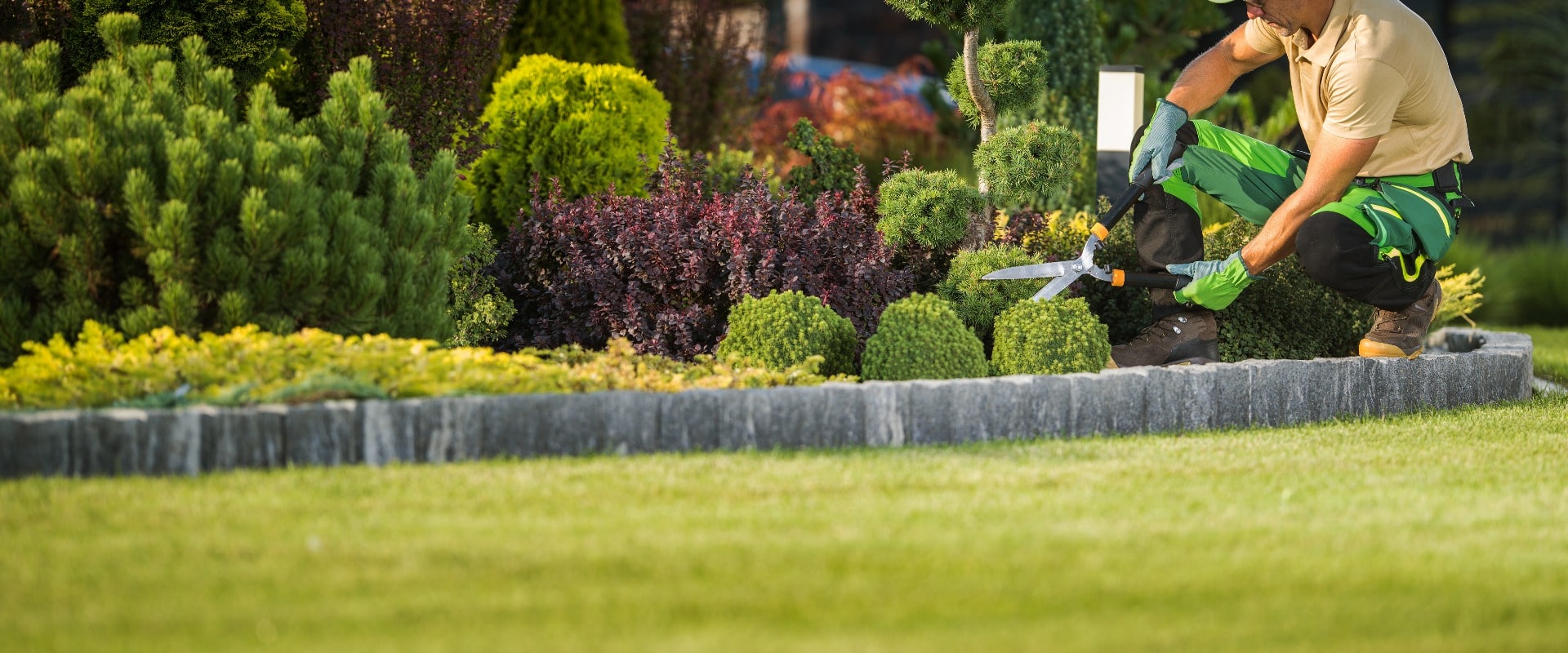 Landscape Garden Maintenance Professional at Work